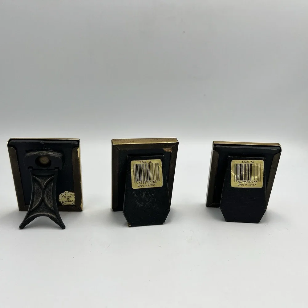 Vintage Lot of 3 Solid Brass Tabletop Small Mini Rectangle 2x2.5 Picture Frames